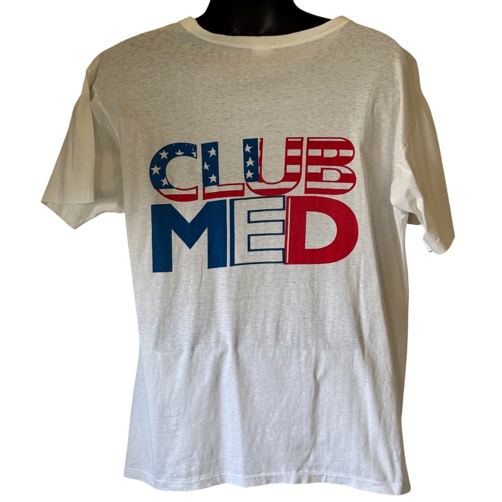 Vintage Club Med Guadeloupe Pocket T-Shirt White Single Stitch Large Catt Leya